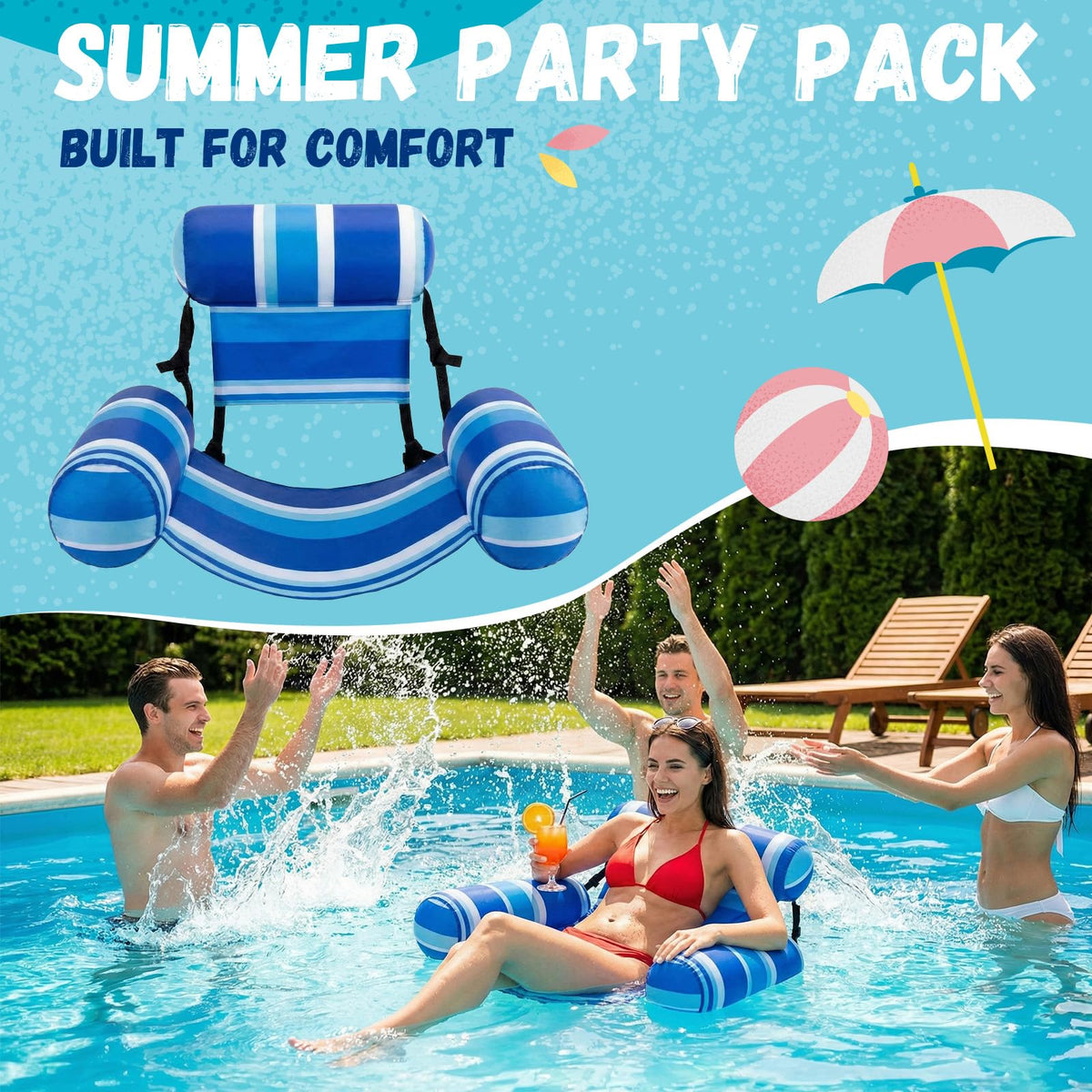 4 Packs Inflatable Pool Floats Chairs J692821