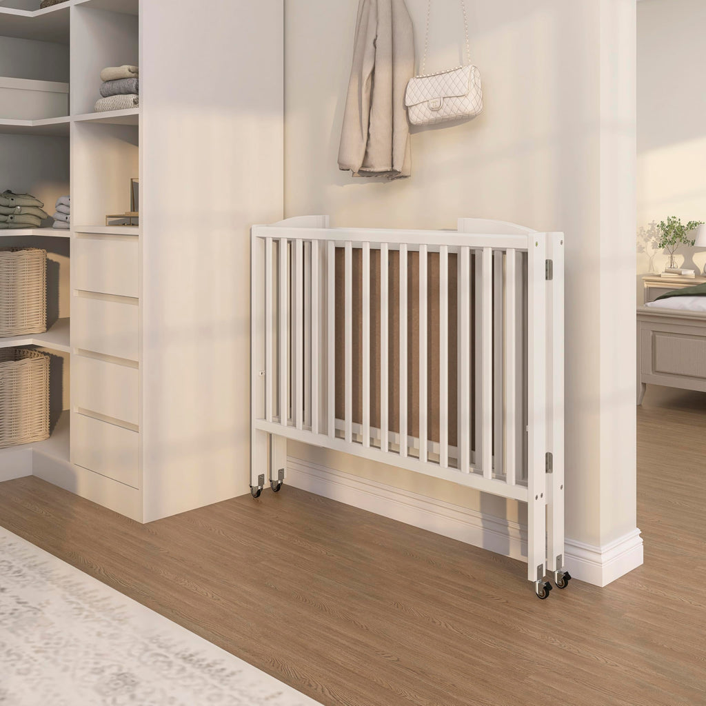 Full Size 2-in-1 Folding Baby Crib White C32681