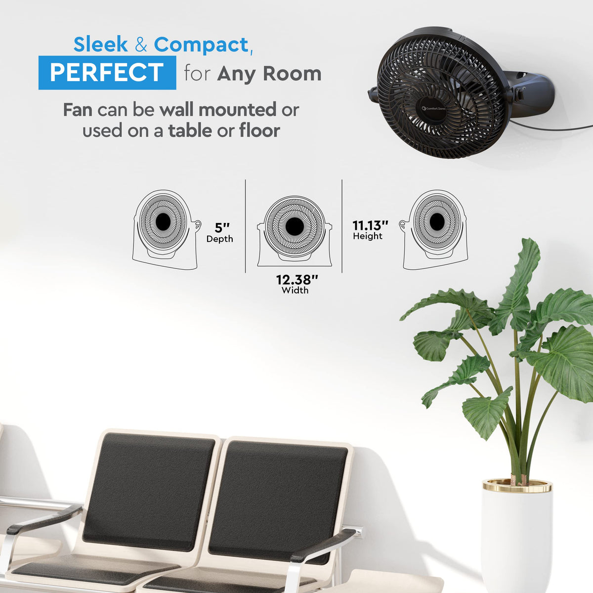 9 inch 3-Speed Floor Fan with Wall-Mounting V482