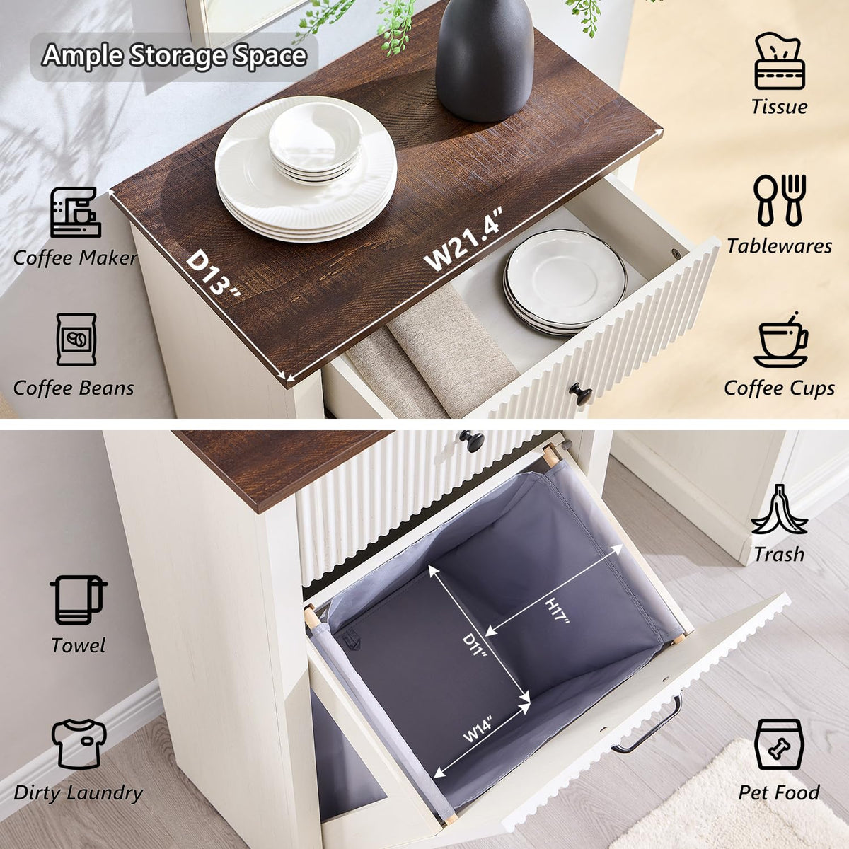 White Tilt Out Laundry Hamper Cabinet P9565