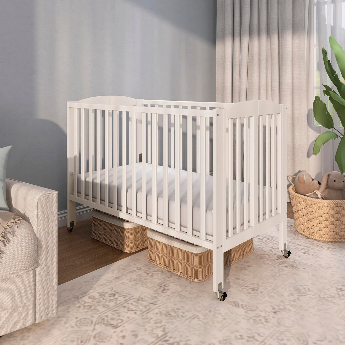 Full Size 2-in-1 Folding Baby Crib White C32681