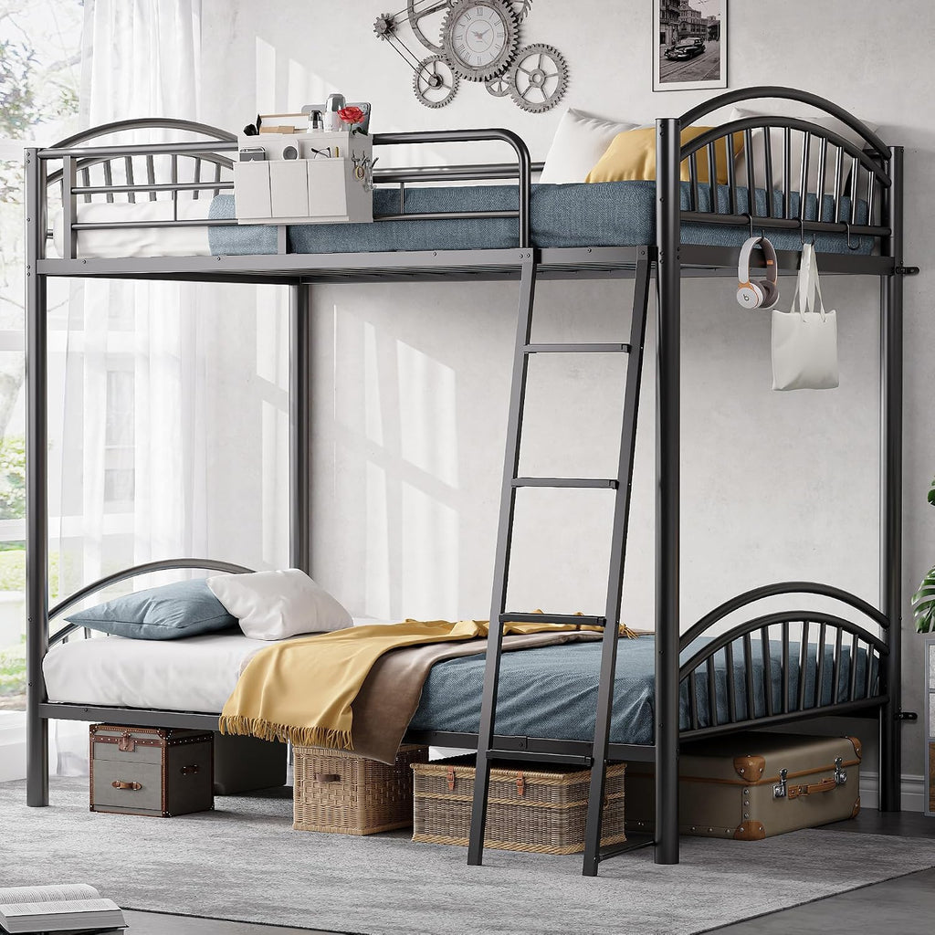 Twin Over Twin Metal Bunk Bed with Ladder C2360