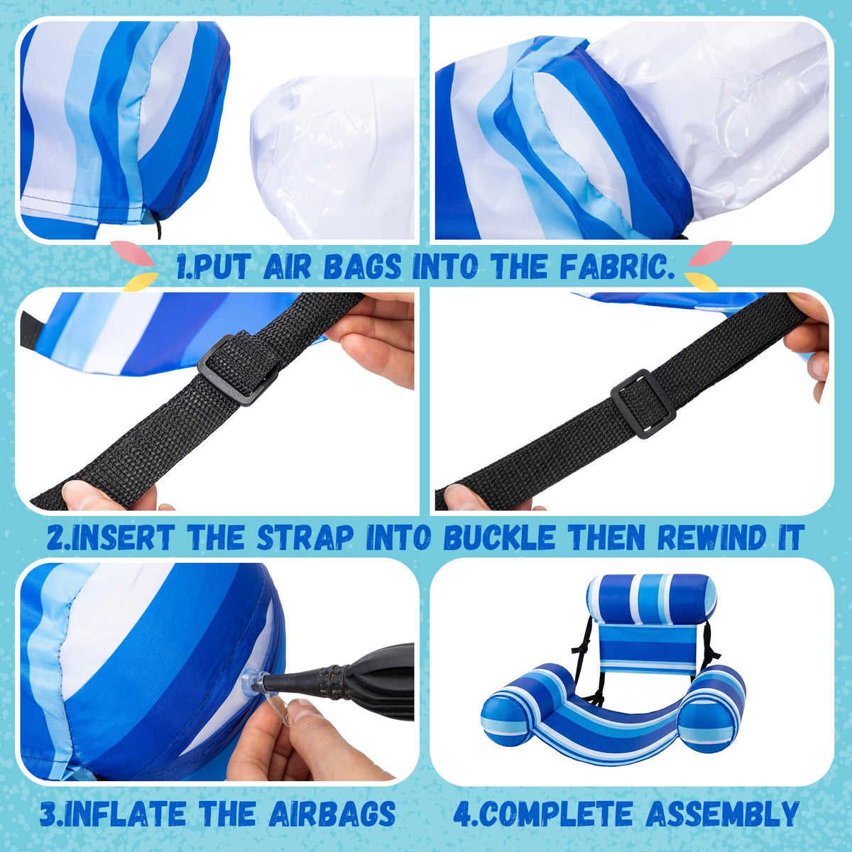 4 Packs Inflatable Pool Floats Chairs J692821