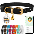 Black Gold Leather Cat Collar with Removable Bells T50682