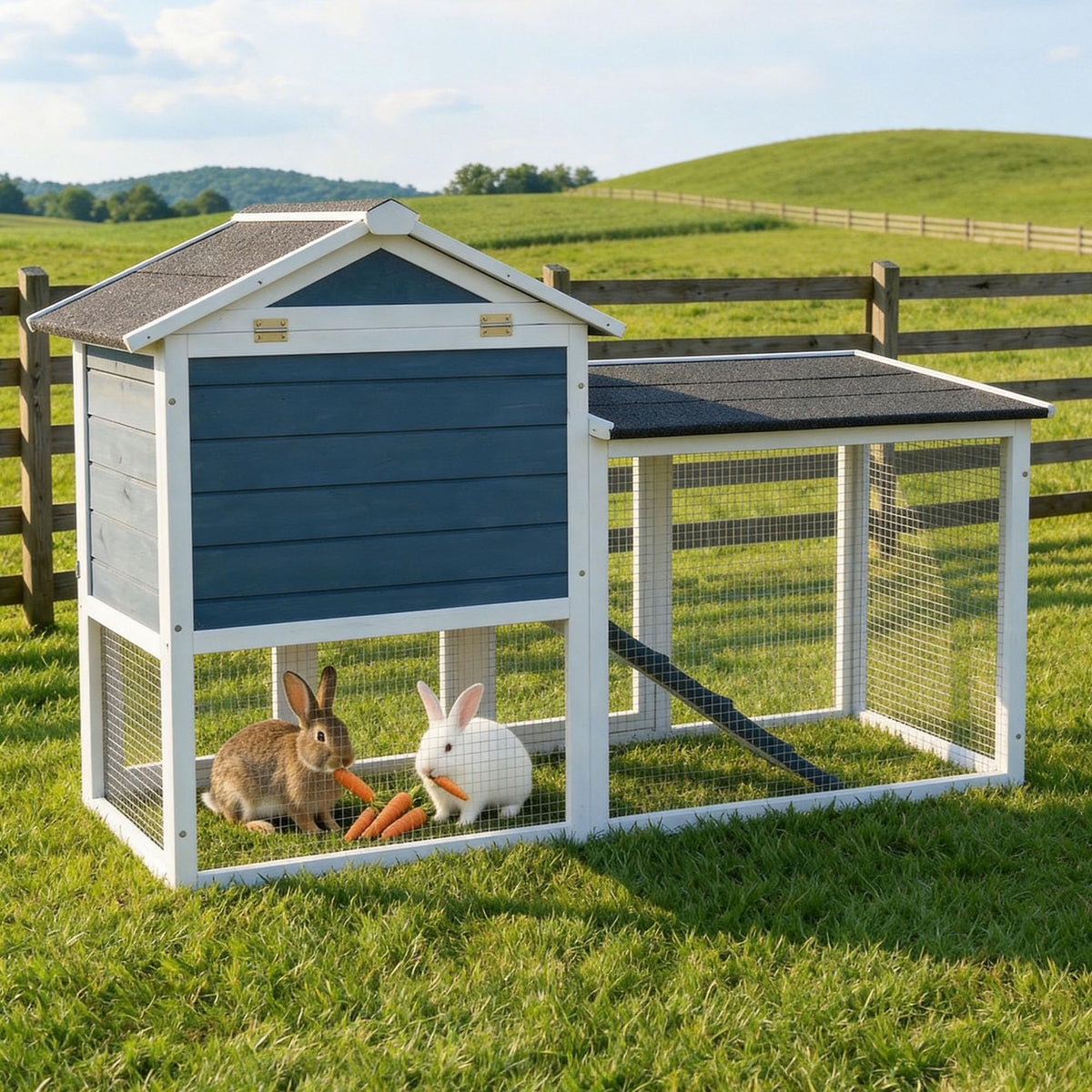 Wooden Rabbit Hutch with Pull-Out Cleaning Tray R8617