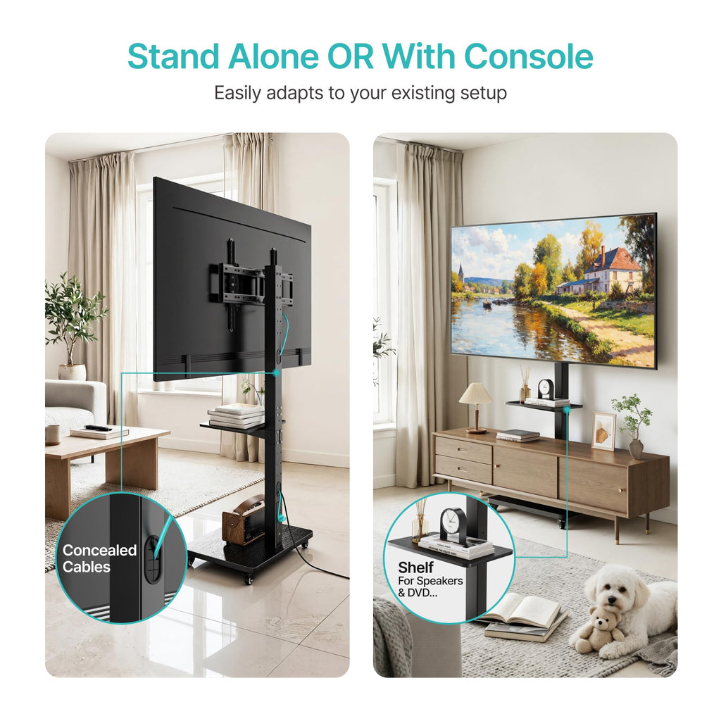 Rolling TV Stand with Power Outlet for 32-75 Inch TVs U2577