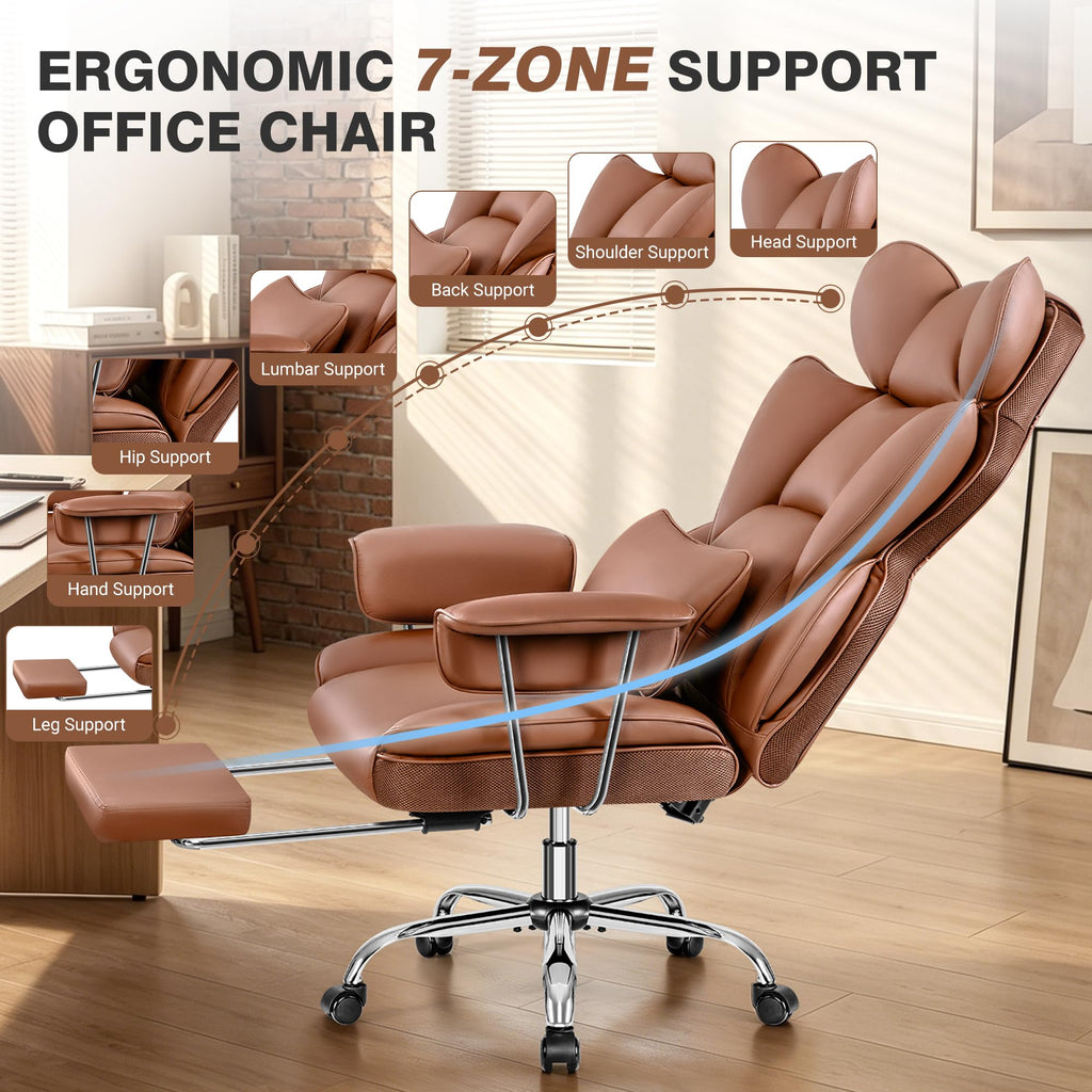 Big and Tall Leather Office Chair with Footrest I56948