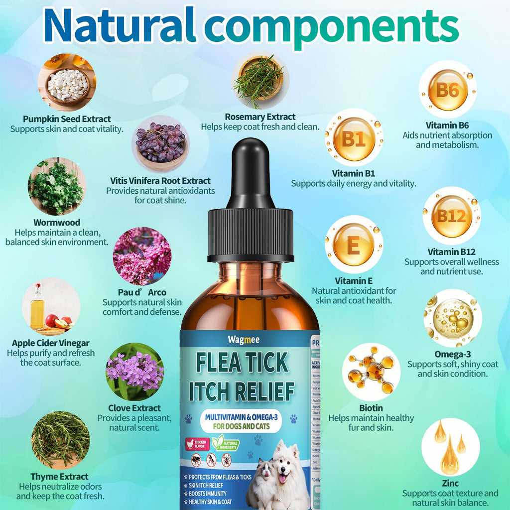 Natural Oral Flea and Tick Drops with Multivitamin for Pets Z151045