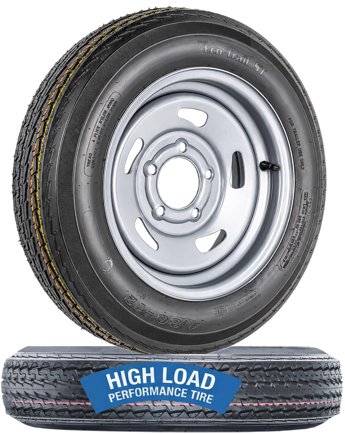 2-Pack Trailer Tire Rim Assembly 4.80-12 12 5 Lug Silver D790