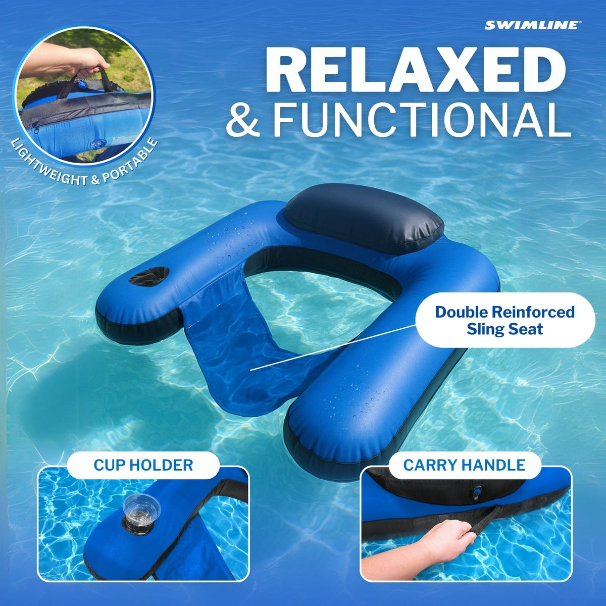 Fabric Covered Inflatable Pool Lounger with Cup Holder T584
