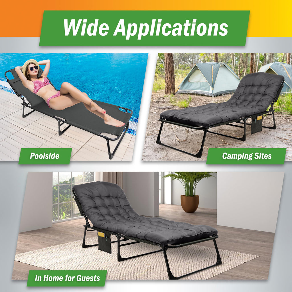 Folding Camping Cot with Mattress, Heavy Duty Foldable Bed with 3 Recline Positions, Gray M8491