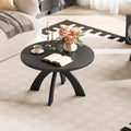 31.5" Round Wood Coffee Table with Cross Legs, Black B616257
