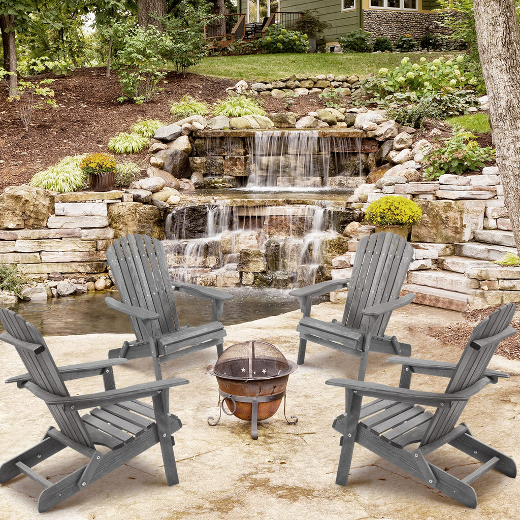 Wooden Folding Adirondack Chairs Set of 2 Solid Cedar B97994