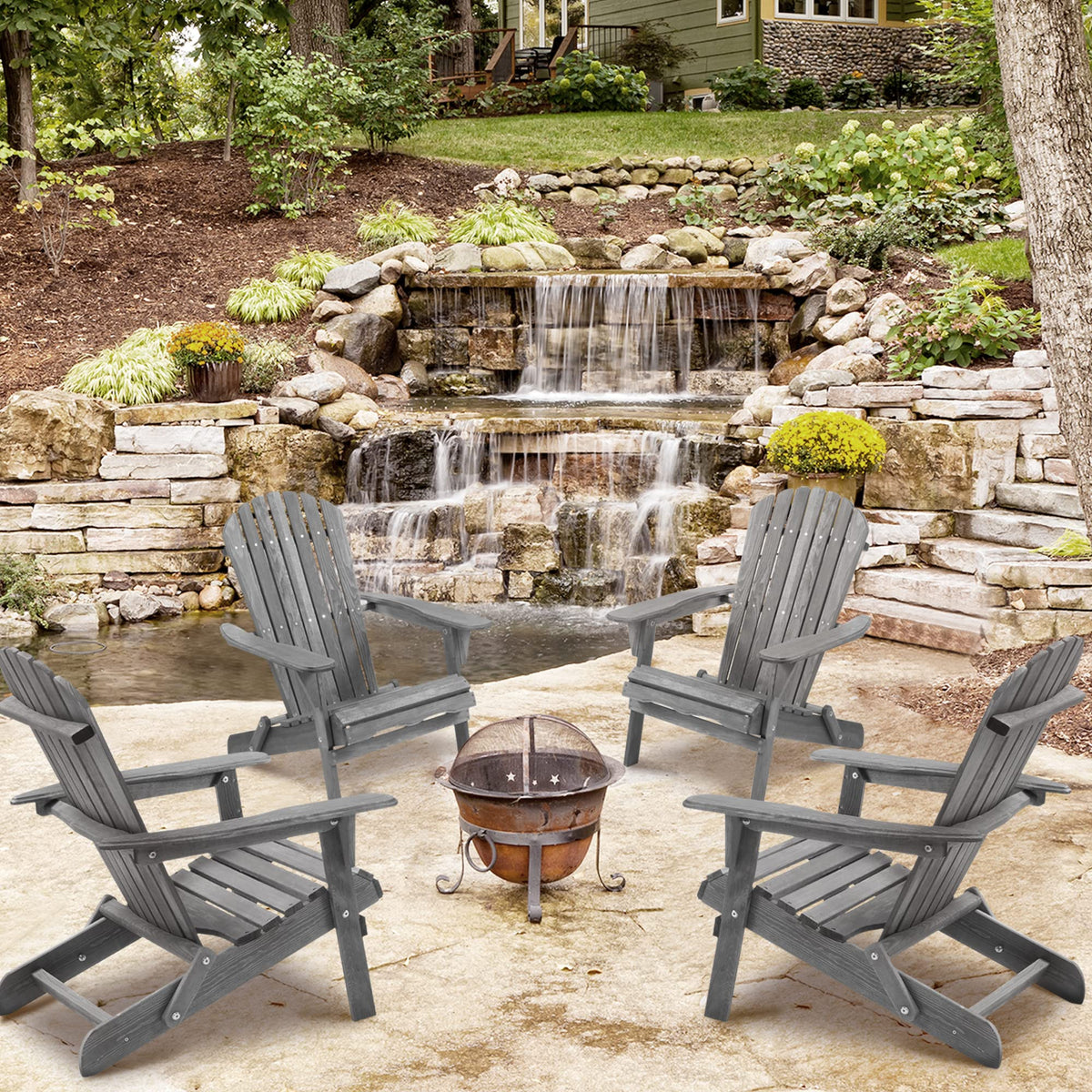 Wooden Folding Adirondack Chairs Set of 2 Solid Cedar B97994