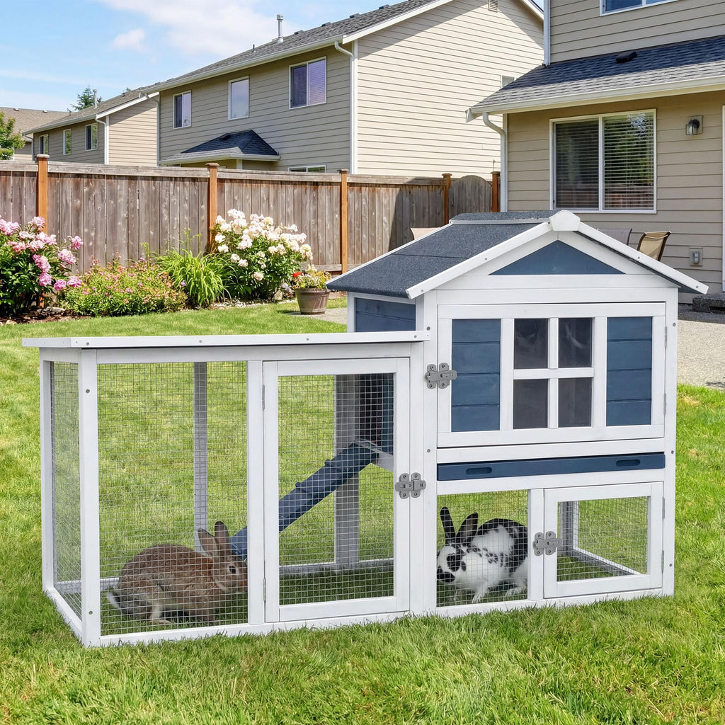 Wooden Rabbit Hutch with Pull-Out Cleaning Tray R8617