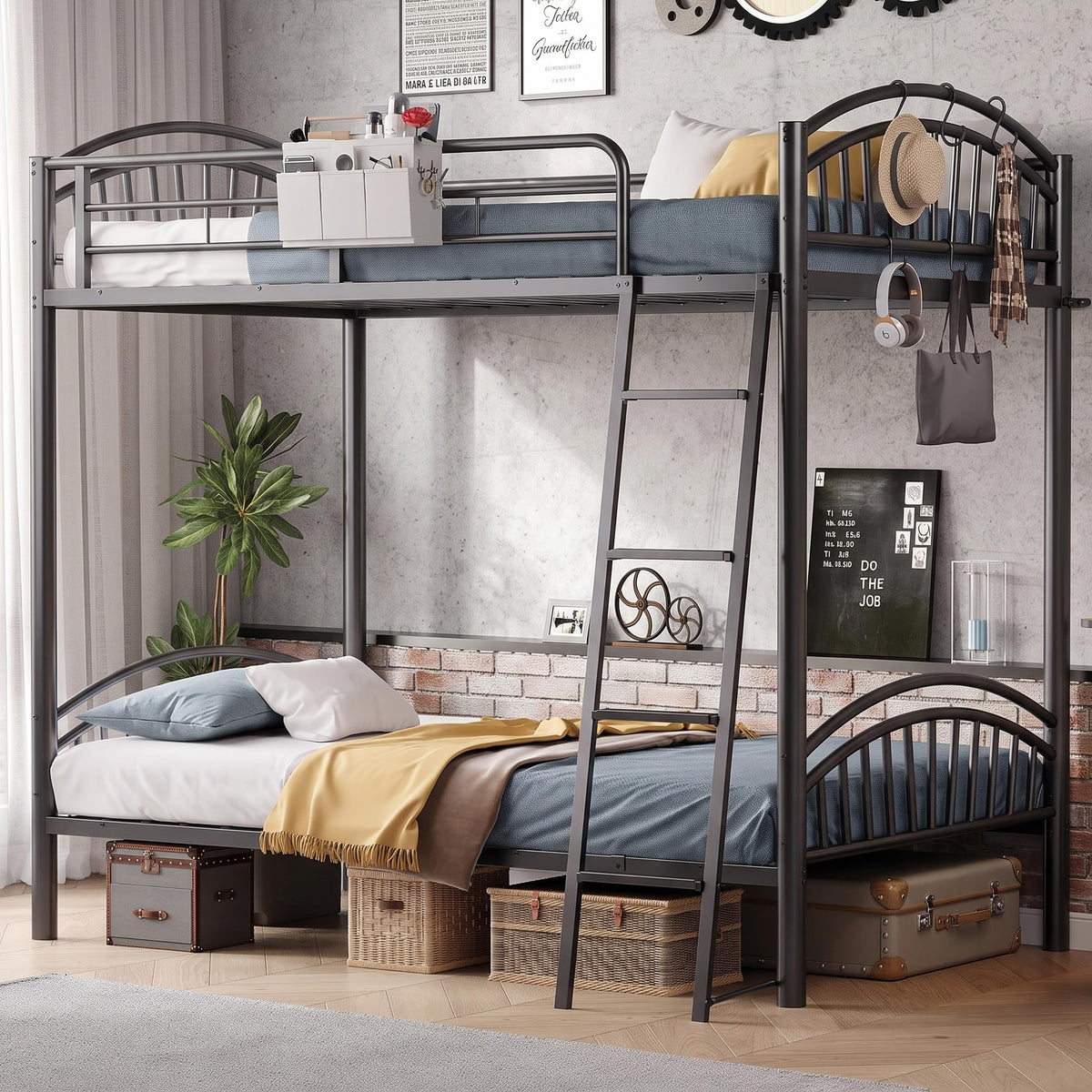 Twin Over Twin Metal Bunk Bed with Ladder C2360