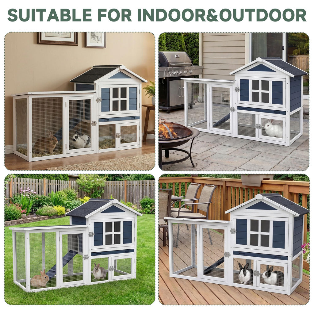 Wooden Rabbit Hutch with Pull-Out Cleaning Tray R8617
