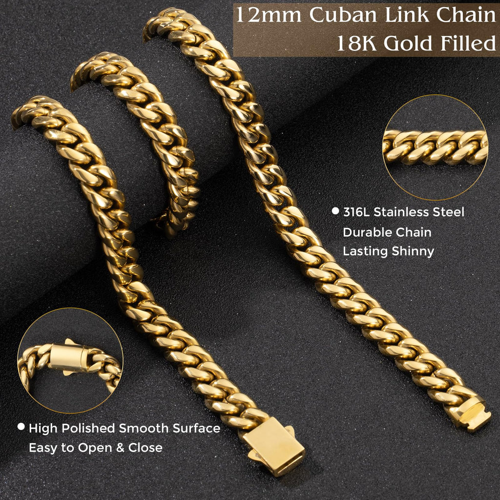 Gold Cuban Link Chain 316L Stainless Steel Necklace 20/22/24 Inches R866942