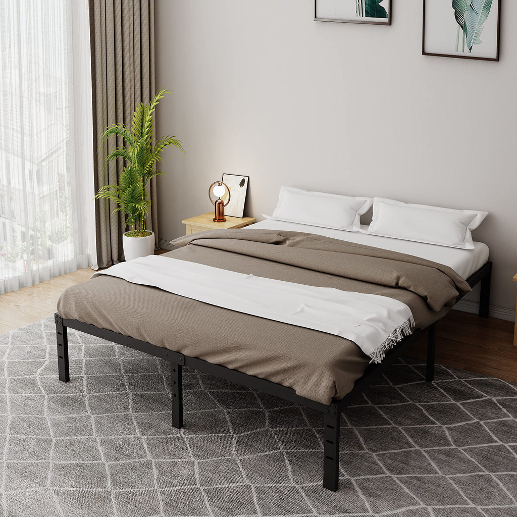 18 Inch Queen Metal Platform Bed Frame Heavy Duty Black C695