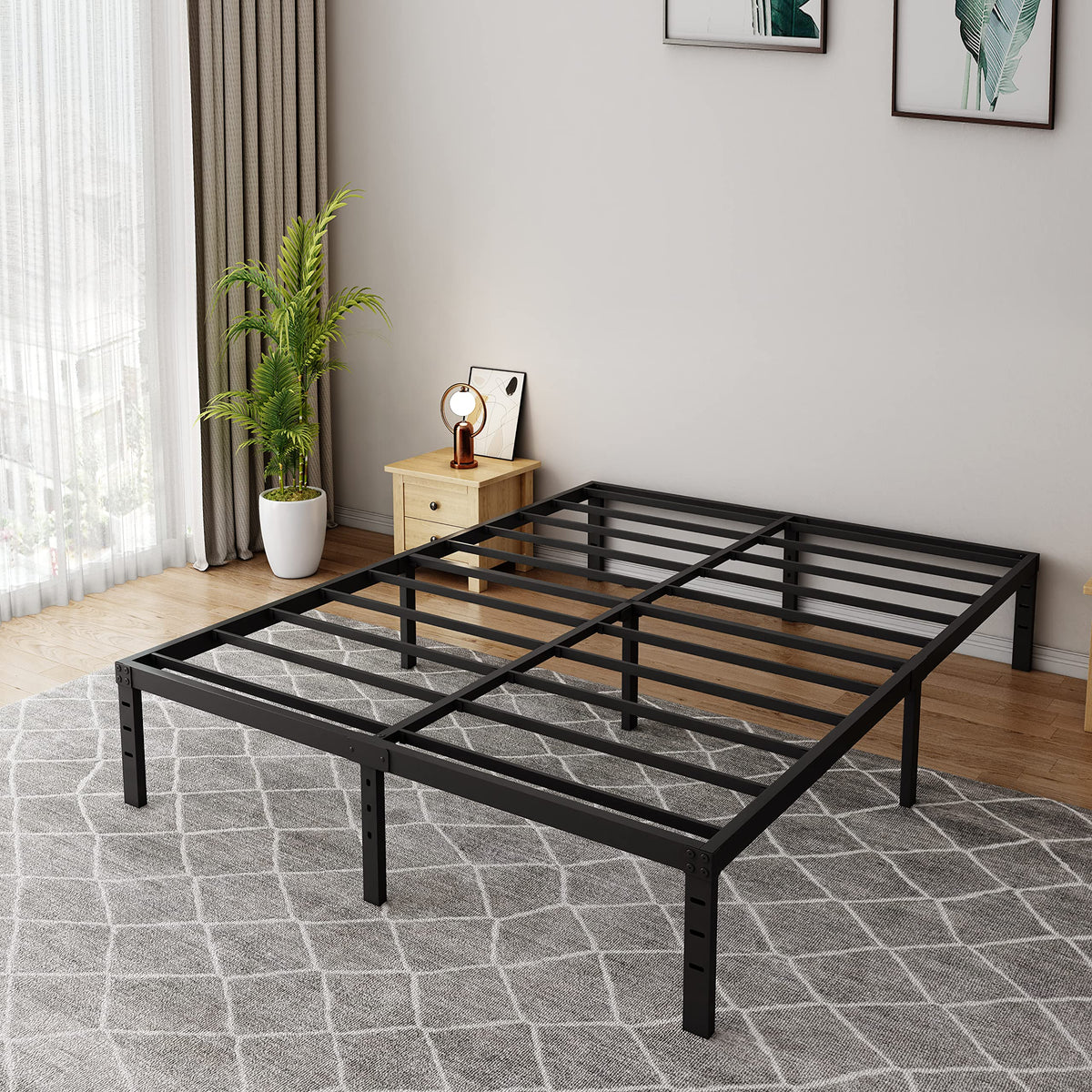 18 Inch Queen Metal Platform Bed Frame Heavy Duty Black C695